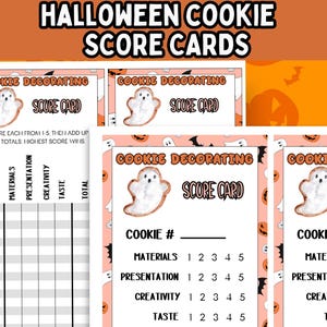 Schede di valutazione stampabili per la decorazione dei biscotti di Halloween; Schede di voto per i concorsi di pasticceria; Schede per i migliori prodotti da forno; Schede di voto per i biscotti