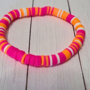 Summer Clay Bracelet; Pink and Orange Clay Bead Bracelet; Stretch Bracelet