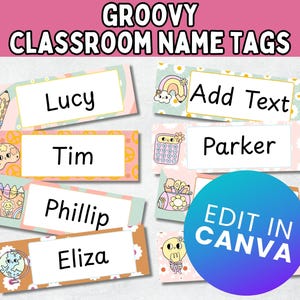 Student Desk Name Tags Printable; Editable Groovy Pastel Name Labels; Classroom Name Tags; Back to School Desk Plates; Elementary School