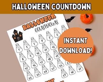 Cuenta regresiva de Halloween (PDF); Calendario de cuenta regresiva de Halloween para niños; Calendario de adviento de Halloween imprimible; Actividad de Halloween para niños