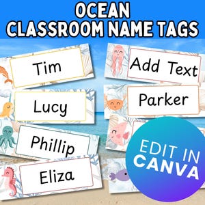 Editable Student Desk Name Tags; Ocean Theme Name Labels; Classroom Name Tags; Back to School Desk Plates; Elementary School