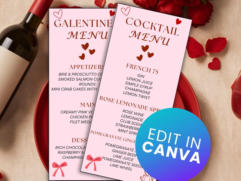 Editable Galentine's Brunch Menu; Printable Galentine's Day Menu; Edit ...