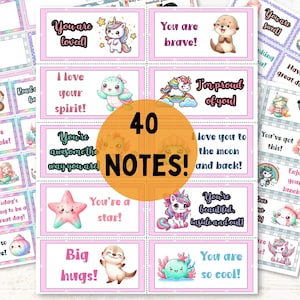 Lunch Box Notes for Girls; Printable Kids Love Notes; Positive Affirmations; Girls Lunchbox Notes; Instant Download