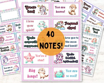 Lunch Box Notes for Girls; Printable Kids Love Notes; Positive Affirmations; Girls Lunchbox Notes; Instant Download