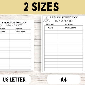 Breakfast Potluck Sign up Sheet PDF; Church Potluck; Office Potluck ...