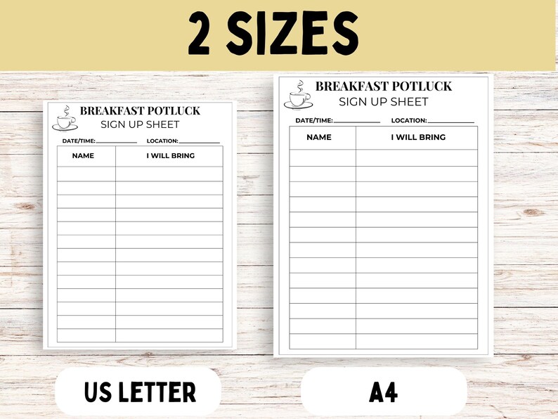 Breakfast Potluck Sign up Sheet PDF; Church Potluck; Office Potluck ...
