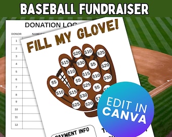 Fill My Glove; Baseball Fundraiser Printable; Fundraiser Form PDF; Baseball Team; Editable in Canva