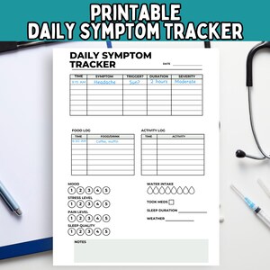 Printable Daily Symptom Log; Daily Symptom Tracker PDF; Wellness Planner Page; Wellness Tracker; Health Tracker PDF; Minimalist Planner Page