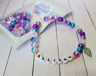 Mermaid Bracelet Kit; Customizable DIY Name Bracelets for Kids; Mermaid Birthday Party Favor