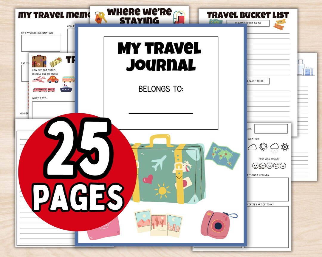 Kids Travel Journal Printable; Travel Memory Book and Vacation Journal ...