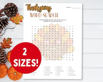 Thanksgiving Word Search for Kids PDF; Fall Word Search; Thanksgiving Seek and Find Printable