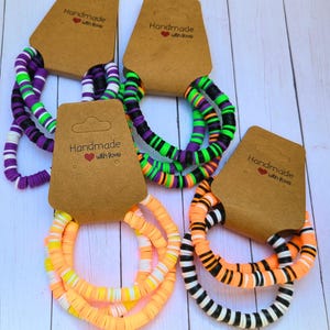 Halloween Heishi Bracelet Stack; Clay Bead Bracelets; Halloween Bracelets; Stretch Bracelet Pack; Candy Corn Bracelet