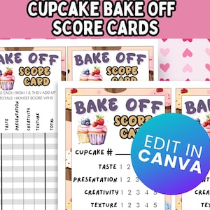 Editable Cupcake Bake Off Score Cards; Printable Baking Competition Voting Cards; Best Baked Goods Cards; Instant Download