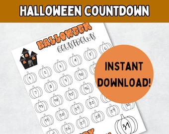 Cuenta regresiva de Halloween (PDF); Calendario de cuenta regresiva de Halloween para niños; Calendario de adviento de Halloween imprimible; Actividad de Halloween para niños