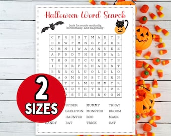 Halloween Word Search Game; Printable Halloween Word Find; Halloween Party Activity for Kids; Fall Group Game; Class Party Game