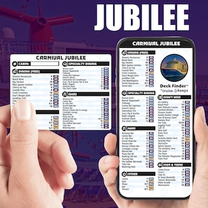 Tarjetas de búsqueda de cubierta para el barco Carnival Jubilee: tarjeta de localización de funciones de crucero y tarjeta telefónica (digital, descarga e impresión instantáneas)