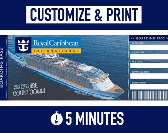 Royal Caribbean Cruise Ticket Template | Custom Boarding Pass - Editable, Instant Download & Print Surprise Cruise Vacation