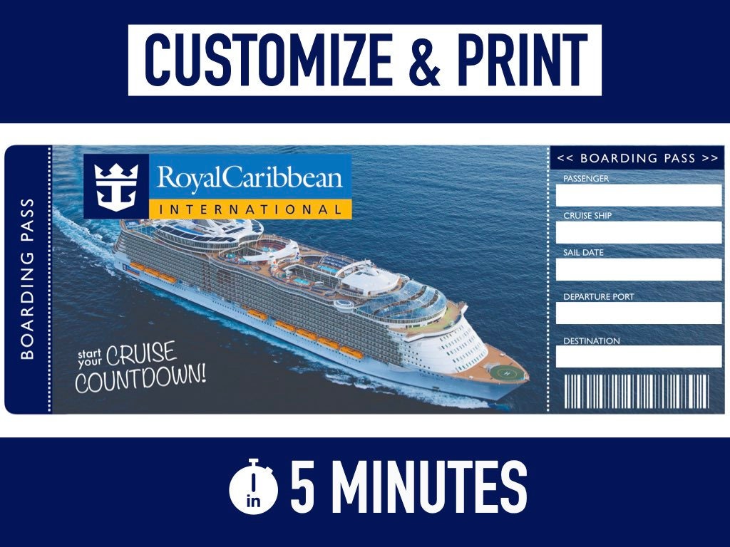 Royal Caribbean Cruise Ticket Template | Custom Boarding Pass - Editable, Instant Download & Print Surprise Cruise Vacation