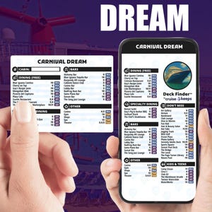 Karty Deck Finder dla statku Carnival Dream Ship - Karta lokalizująca funkcje rejsu ORAZ Karta telefoniczna (cyfrowa - natychmiastowe pobranie i wydrukowanie)