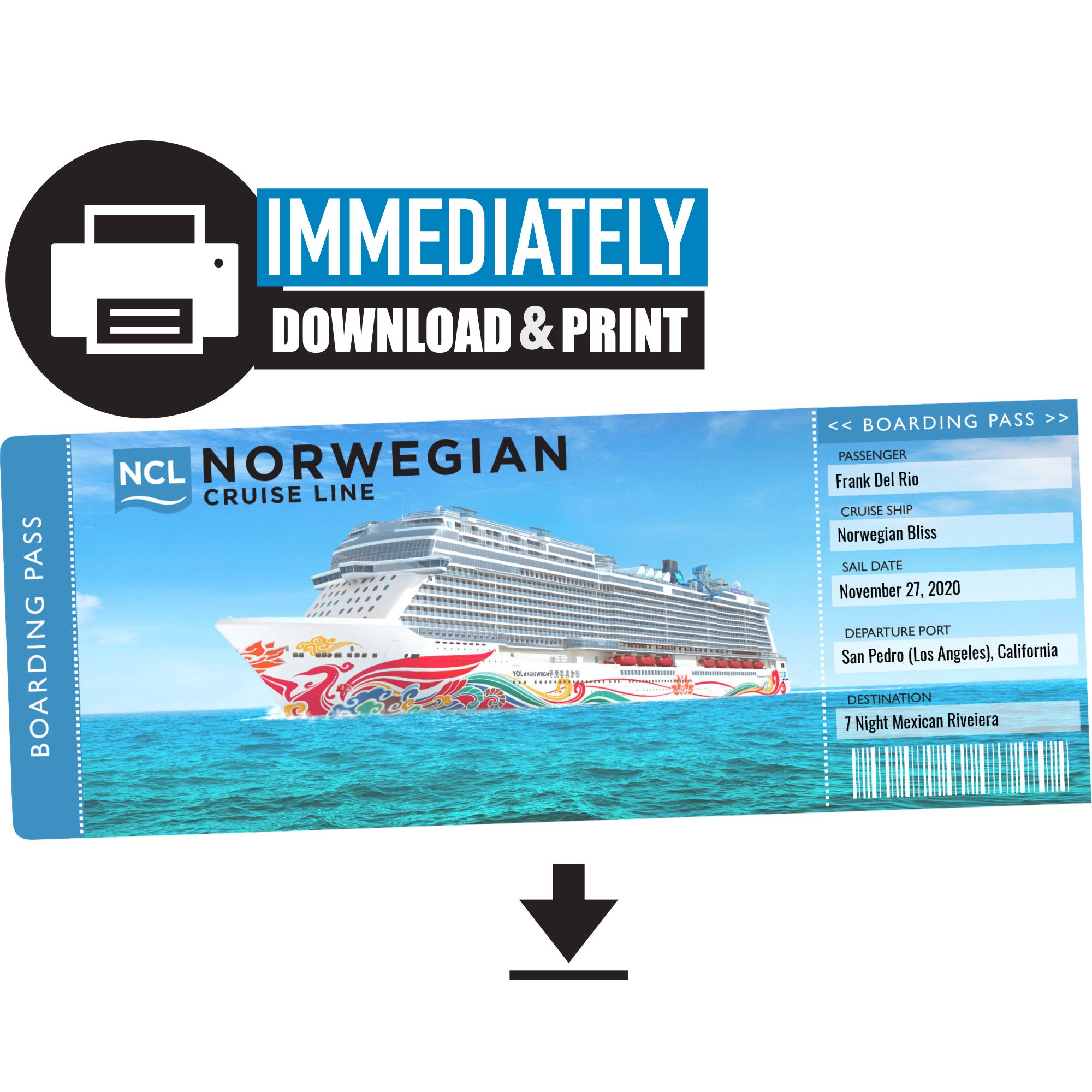 Norwegian Cruise Ticket Fully Customizable - Instant Download