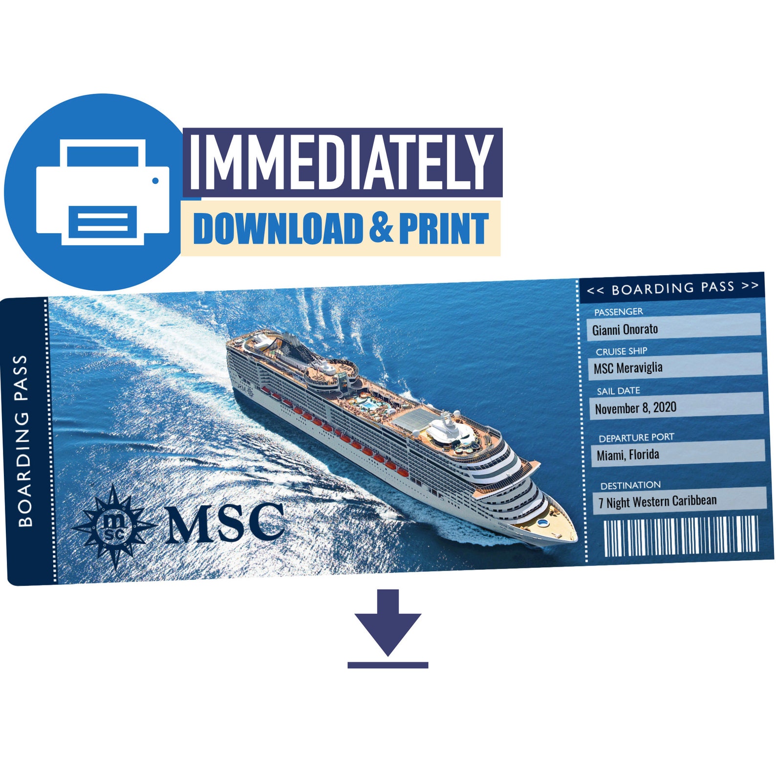 MSC Cruise Ticket Fully Customizable Instant Download & Print Your MSC