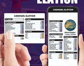 Carnival Elation Cruise Deck Finder Cards: Phone & Printable Navigator (Digital Download)