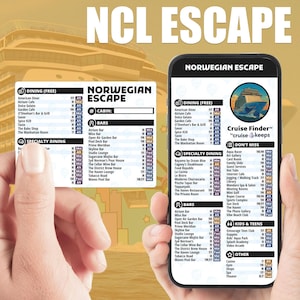 Deck Finder Cards for Norwegian Escape Ship - Cruise Feature Locator Card AND Phone Card (Digital - Instant Download & Printable)
