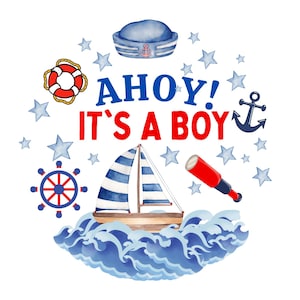 ¡AHOY! ¡ES UN NIÑO! Adornos náuticos para cupcakes de baby shower – Tema de velero de acuarela
