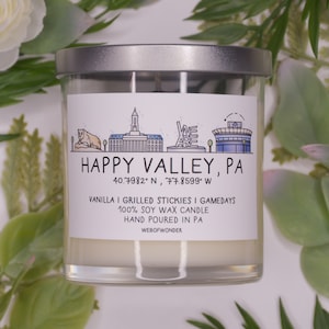 Happy Valley, PA | 100% Soy Wax 9oz Glass Candle | PSU Inspired