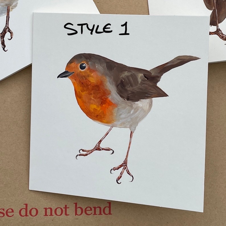 Hand Painted Original Artwork Robin Art Oil Painting Handmade Christmas Birthday Blank Note Greeting Card NOT A PRINT image 6