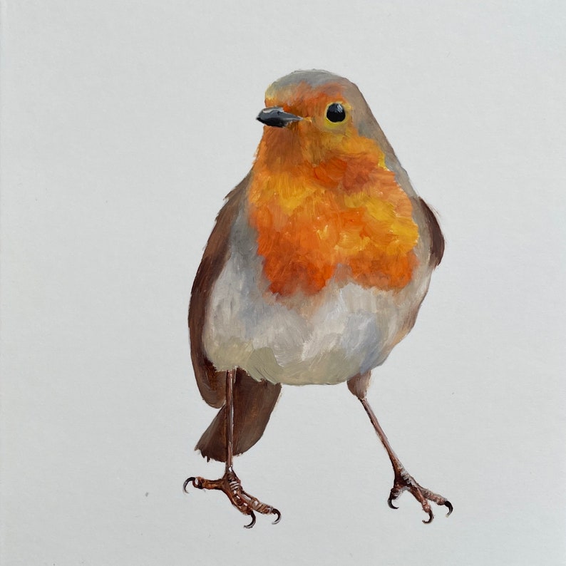 Hand Painted Original Artwork Robin Art Oil Painting Handmade Christmas Birthday Blank Note Greeting Card NOT A PRINT image 4