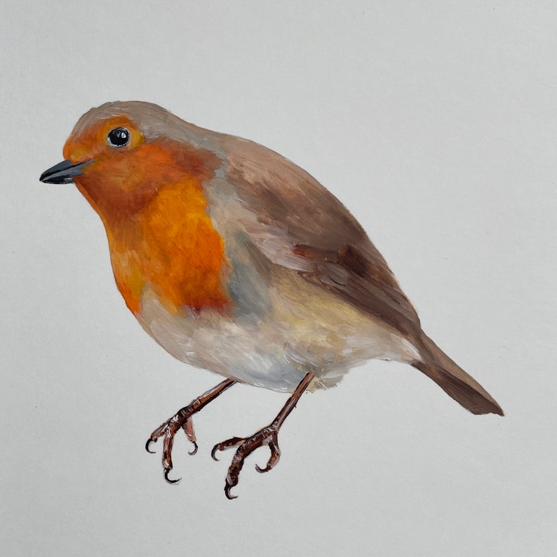 Hand Painted Original Artwork Robin Art Oil Painting Handmade Christmas Birthday Blank Note Greeting Card NOT A PRINT image 3