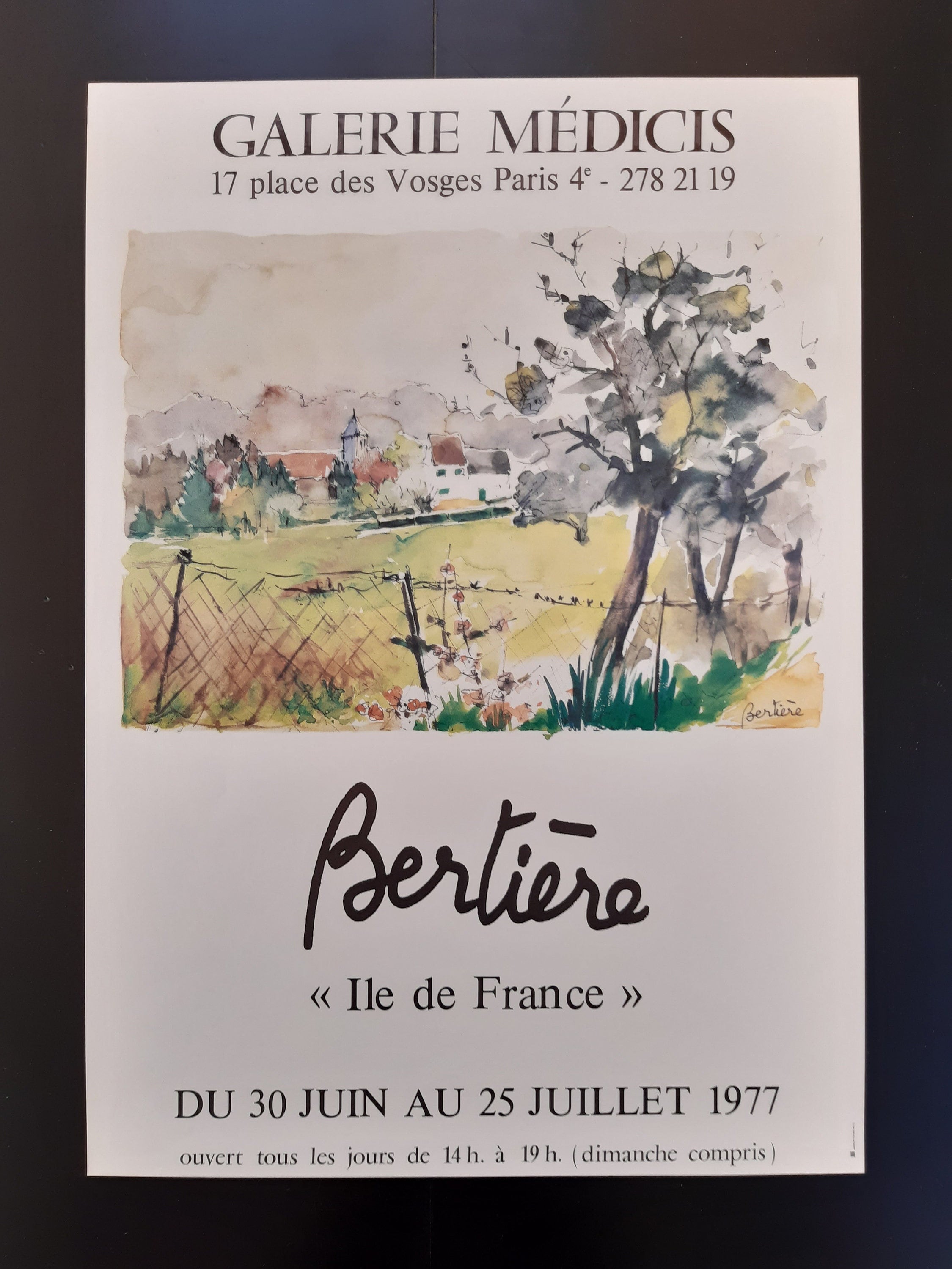Vintage 1977 Bertiére Galerie Médicis French Exhibition Poster Vintage 1977 Bertiére Galerie Médicis French Exhibition Poster