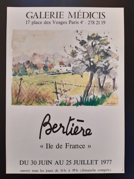 Vintage 1977 Bertiére Galerie Médicis French Exhibition Poster Vintage 1977 Bertiére Galerie Médicis French Exhibition Poster