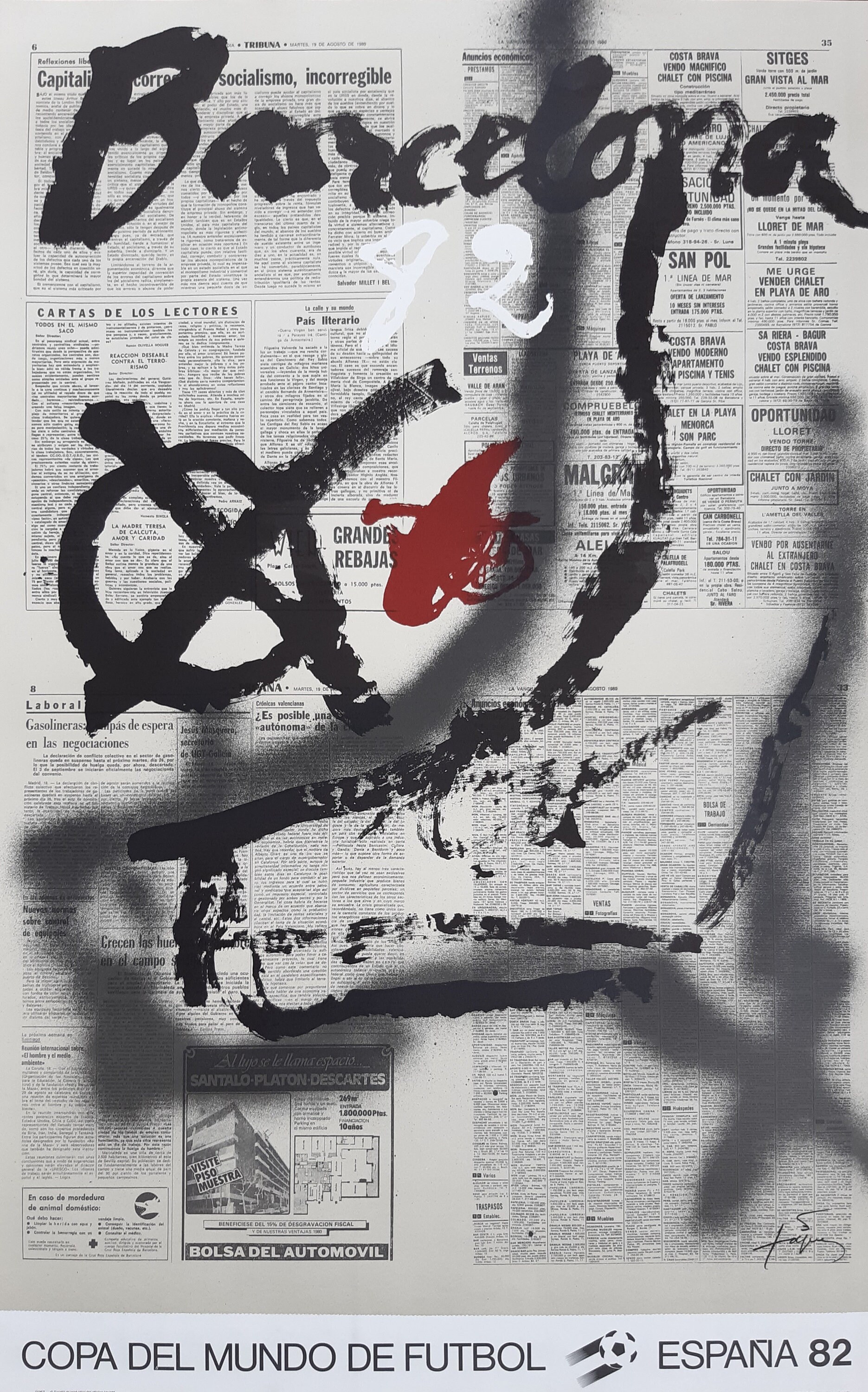España 1982 Barcelona original art poster Tapies - 23.6