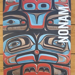 May include: A poster for the Nordamerika Native Museum in Zurich, Switzerland. The poster features a colorful, stylized image of a Native American totem pole with the museum's name and address. The text on the poster reads "Nordamerika Native Museum", "Seefeldstr. 317, 8008 Zurich", "Di bis Fr 13-17 Uhr", "Sa und So 10-17 Uhr", "Mo geschlossen", and "nonam.ch".