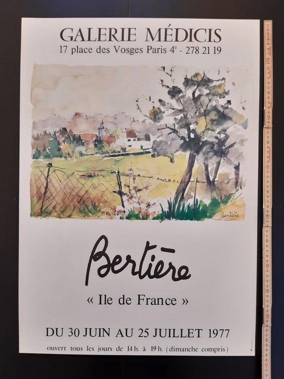 Vintage 1977 Bertiére Galerie Médicis French Exhibition Poster Vintage 1977 Bertiére Galerie Médicis French Exhibition Poster