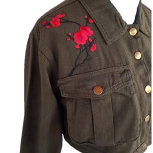Army Green Jacket with Cherry Blossom embroidery