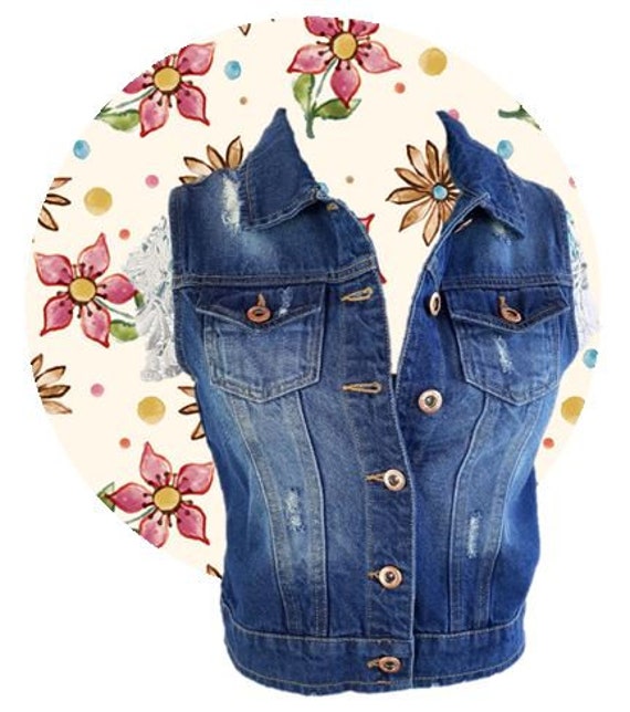 Jean Vest With Lace | Etsy