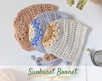 Sunburst Bonnet - PDF Digital Download - Crochet Pattern  -- Unisex Baby and Toddler Bonnet