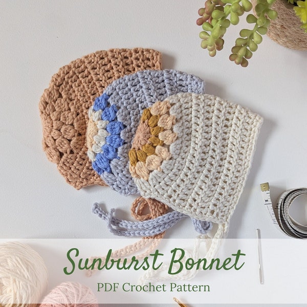 Sunburst Bonnet -- PDF Digital Download -- Crochet Pattern -- Unisex Baby and Toddler Bonnet