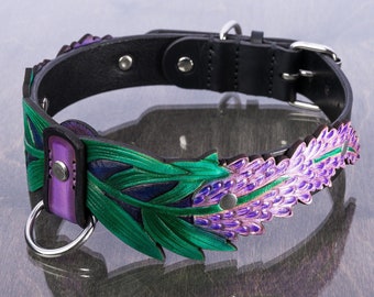 Lavender Natural Leather Dog Collar with Stainless Steel Hardware