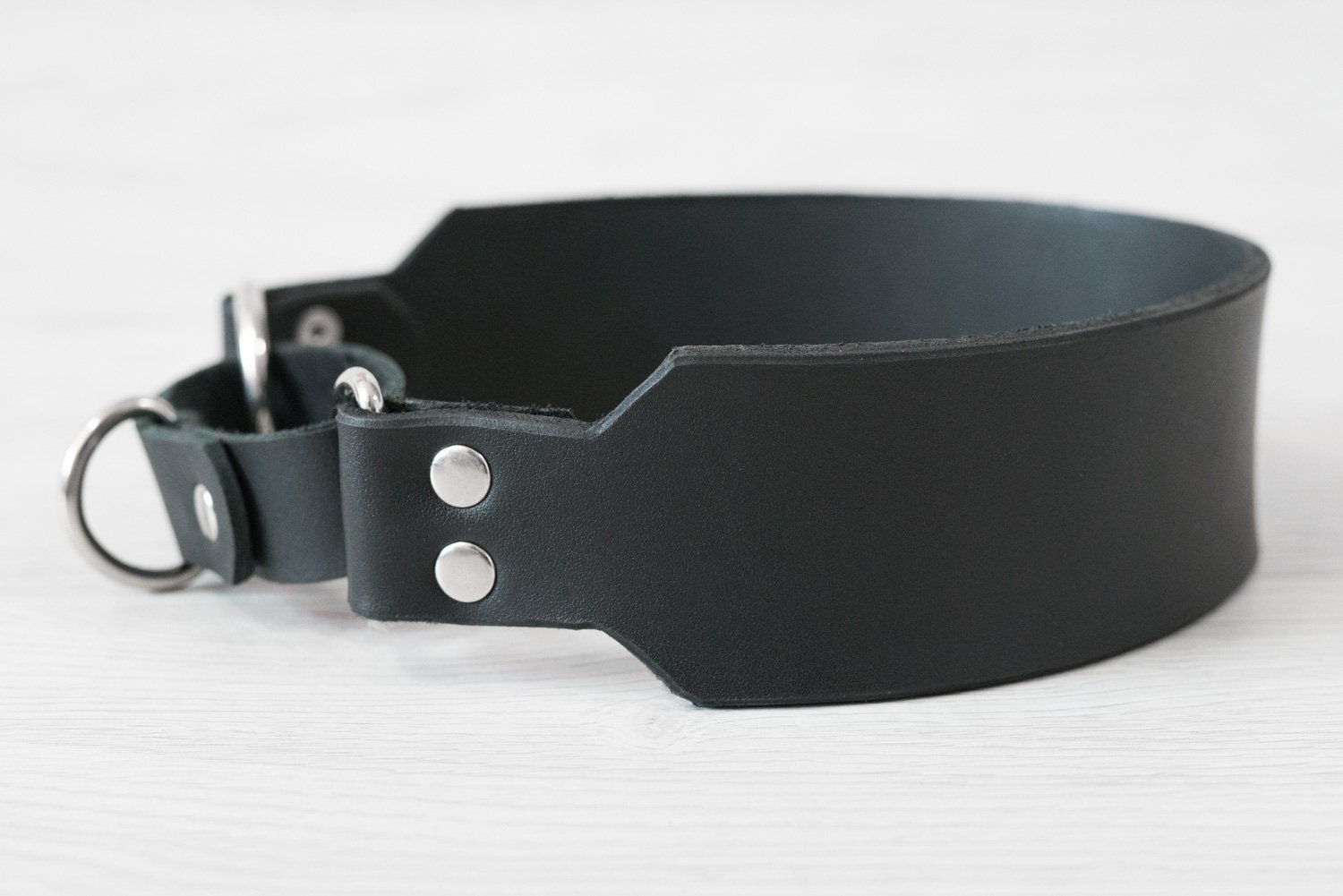 Wide martingale black leather dog collar thick waterproof Etsy