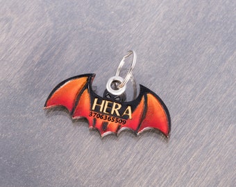 Bat Halloween Dog Tag Name ID for Collar - Customised Natural Tooled Leather