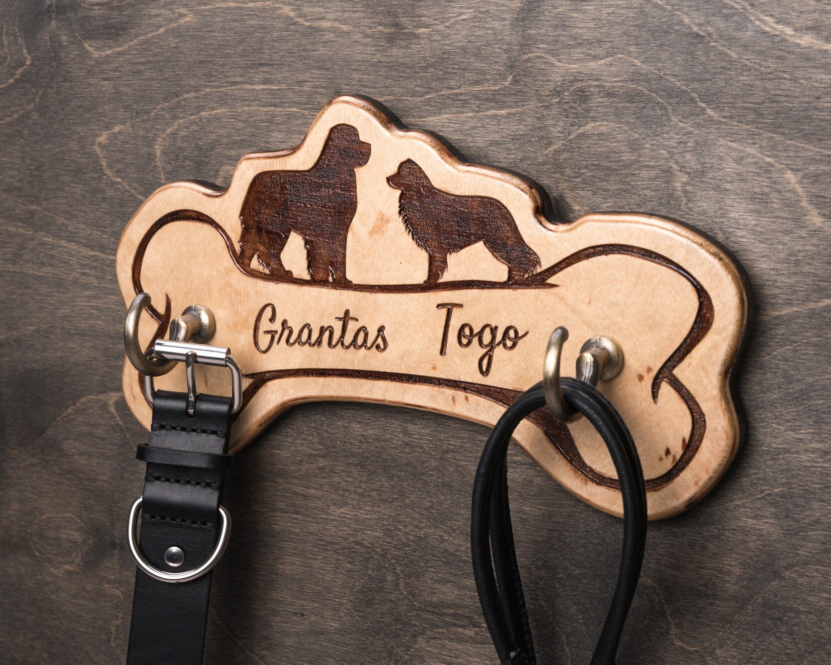 Custom Two Dogs Leash Holder Wood Dog Leash Holder Etsy
