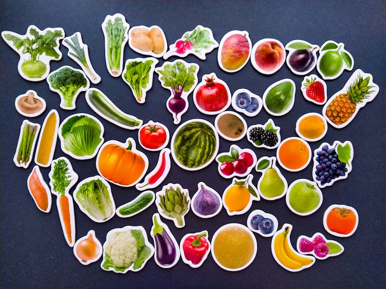 Aimants fruits et légumes, lot de 50, aimants de réfrigérateur pour enfants, aimants réalistes pour aliments, jouet éducatif, aimants pour tout-petits, décoration de cuisine image 2