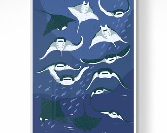 Mantarochen Druck: Ozean Wildtiere Kunst, Unterwasserwelt der Meerestiere (Digitaler Download)