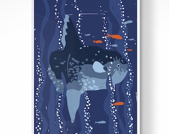 Mola Mola Mondfisch Print: Unterwasser Meerestiere, Taucher, Geschenke (Digitaler Download)