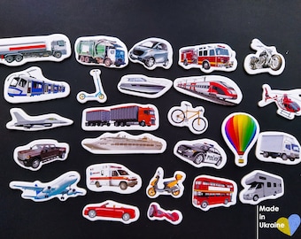 Car magnets for kids, Set of 25 transportation, Early education toddler toy, Vehicle magnet set, Gift for kids, Boys room decor
