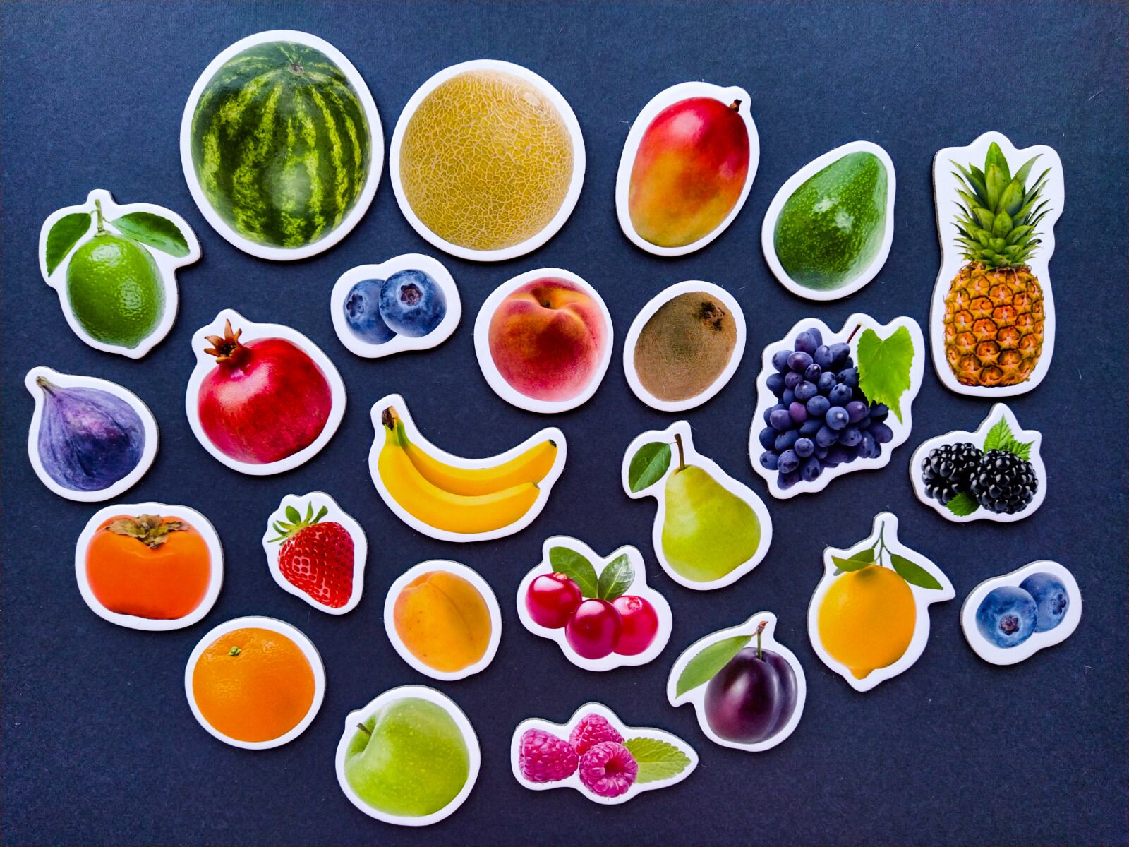 50 Aimants Fruits & Légumes – Dessins Adorables – Carton épais – Encre Végétale – Éducatif 1-3 Ans – Cadeau